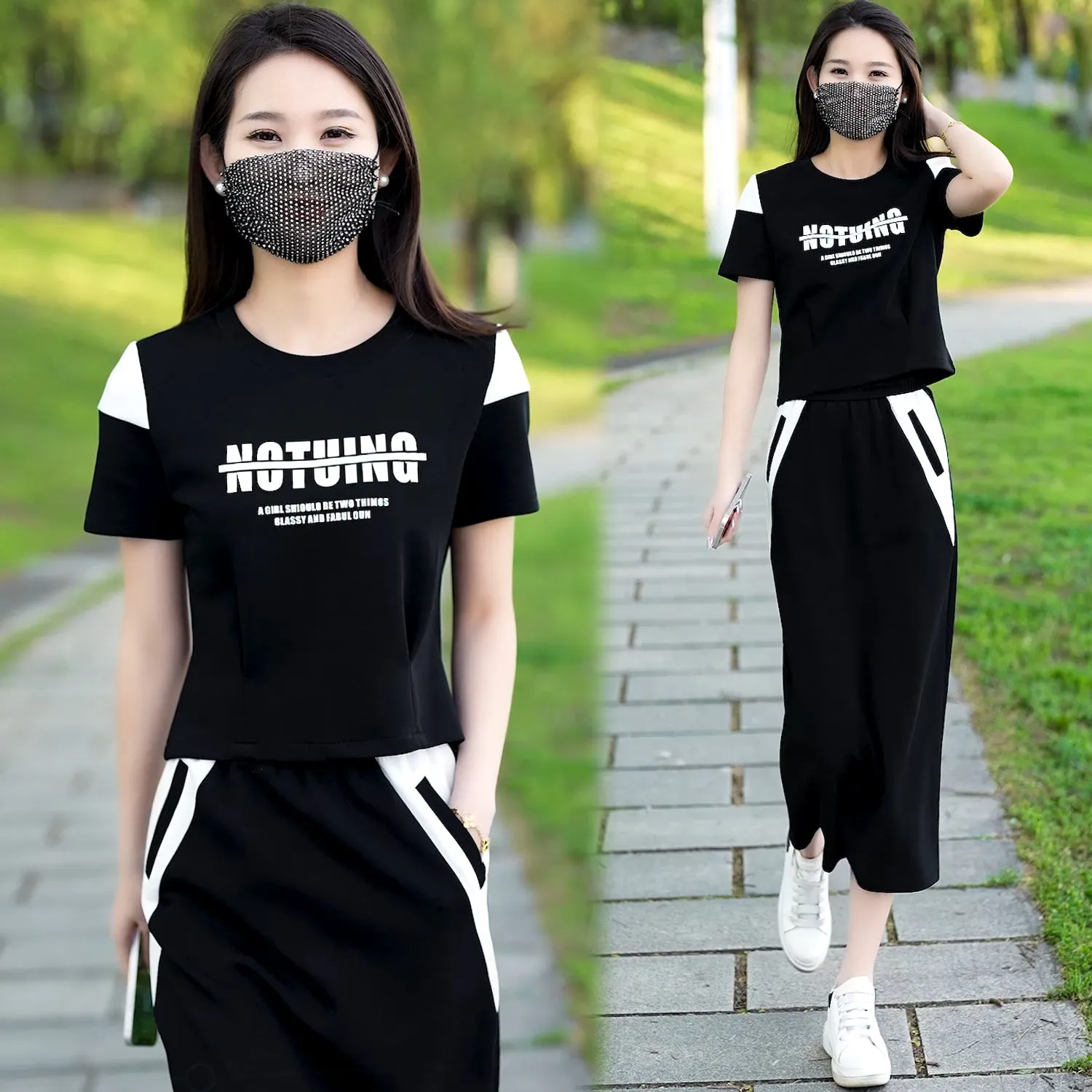 Fashion Casual Style Suit Women's Summer Commute Simple Short-Sleeved T-shirt Skirt Two-Piece Set  Summer Wear Suit Suit