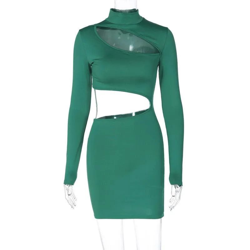 Fashion Cutout Slim Fit Turtleneck Long Sleeve Dress