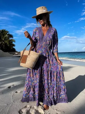 Fashion Sexy Floral Backless Dress Bohemian Long Dress