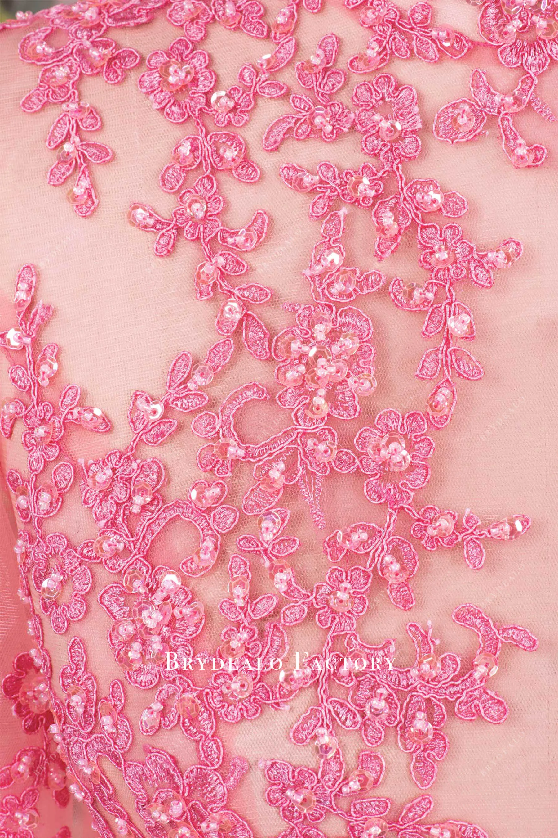 Flamingo Beaded Lace Sleeved Mermaid Prom Dress