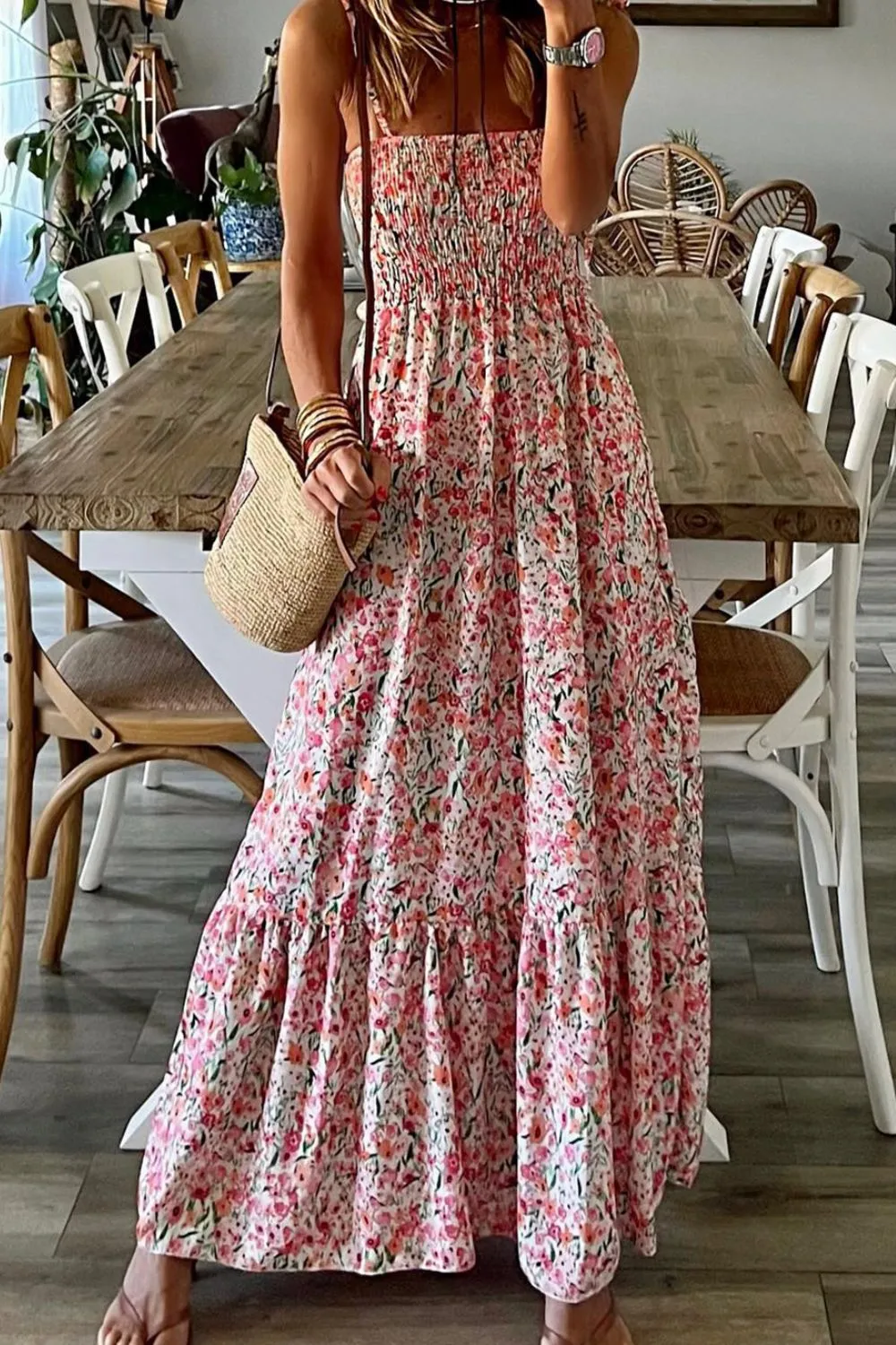 Floral Spaghetti Strap Summer Maxi Dress