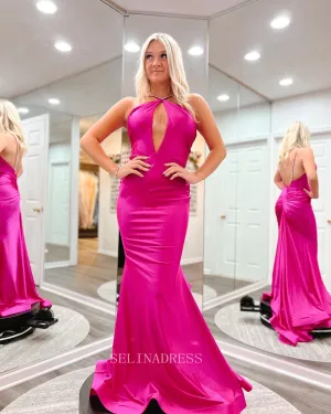 Fuchsia Mermaid Long Prom Dress Satin Long Formal Dresses Evening Dress KPY010