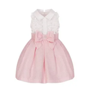 Girls Pink Checked Ruffle Dress