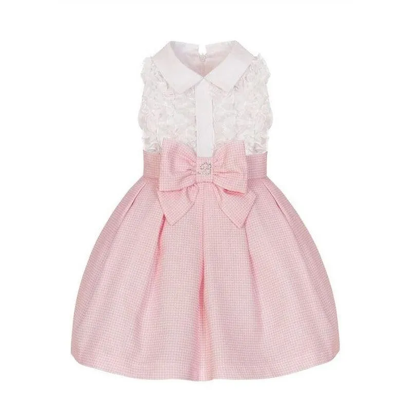 Girls Pink Checked Ruffle Dress