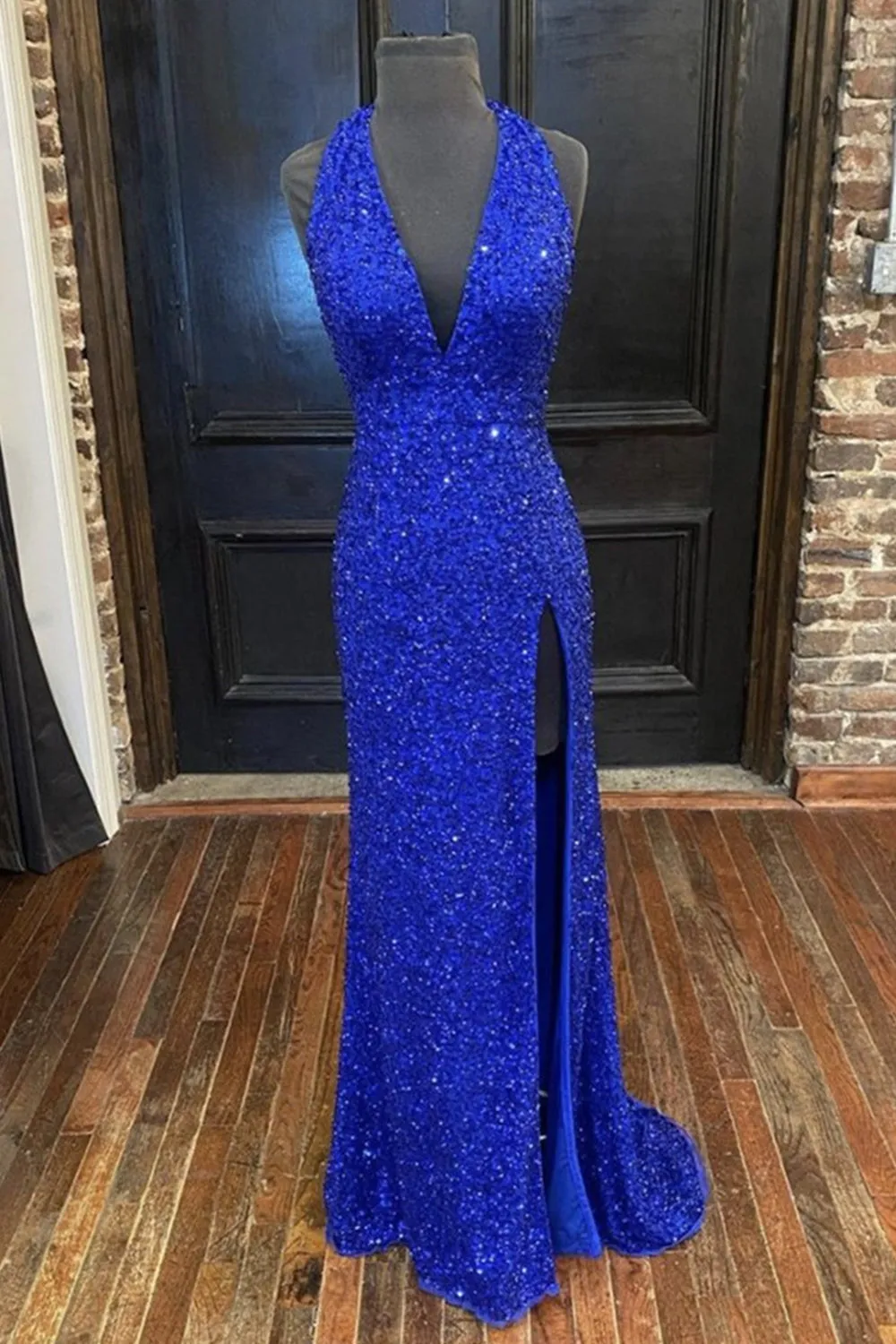 Gorgeous V Neck Mermaid Blue Sequins Long Prom Dress, Mermaid Blue Formal Dress, Blue Evening Dress A1310