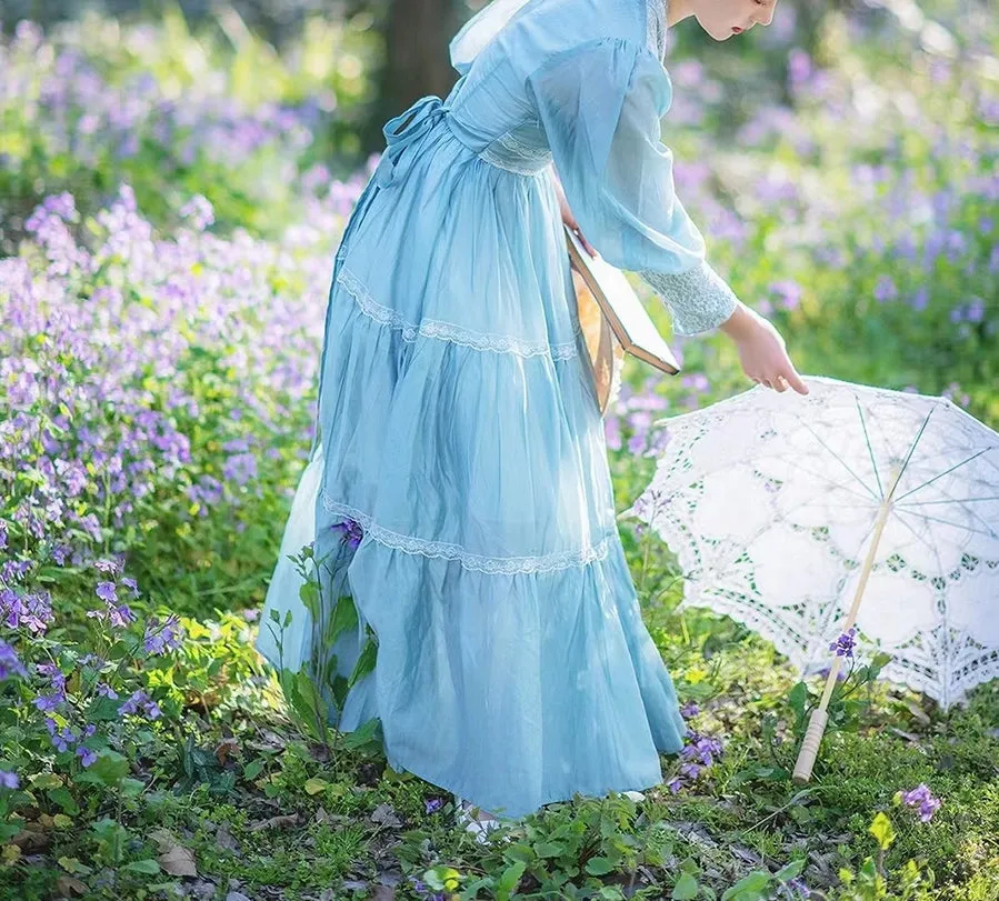 Gunne sax Style 70s Prairie Blue Swing Dress