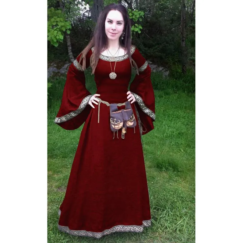 Halloween Round Neck Flared Sleeve waist Medieval Large Size Long Dress