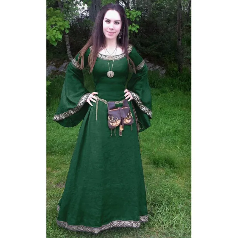 Halloween Round Neck Flared Sleeve waist Medieval Large Size Long Dress