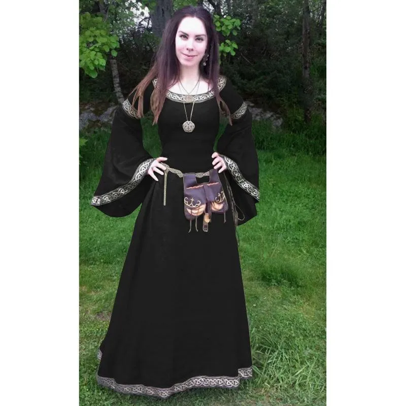 Halloween Round Neck Flared Sleeve waist Medieval Large Size Long Dress