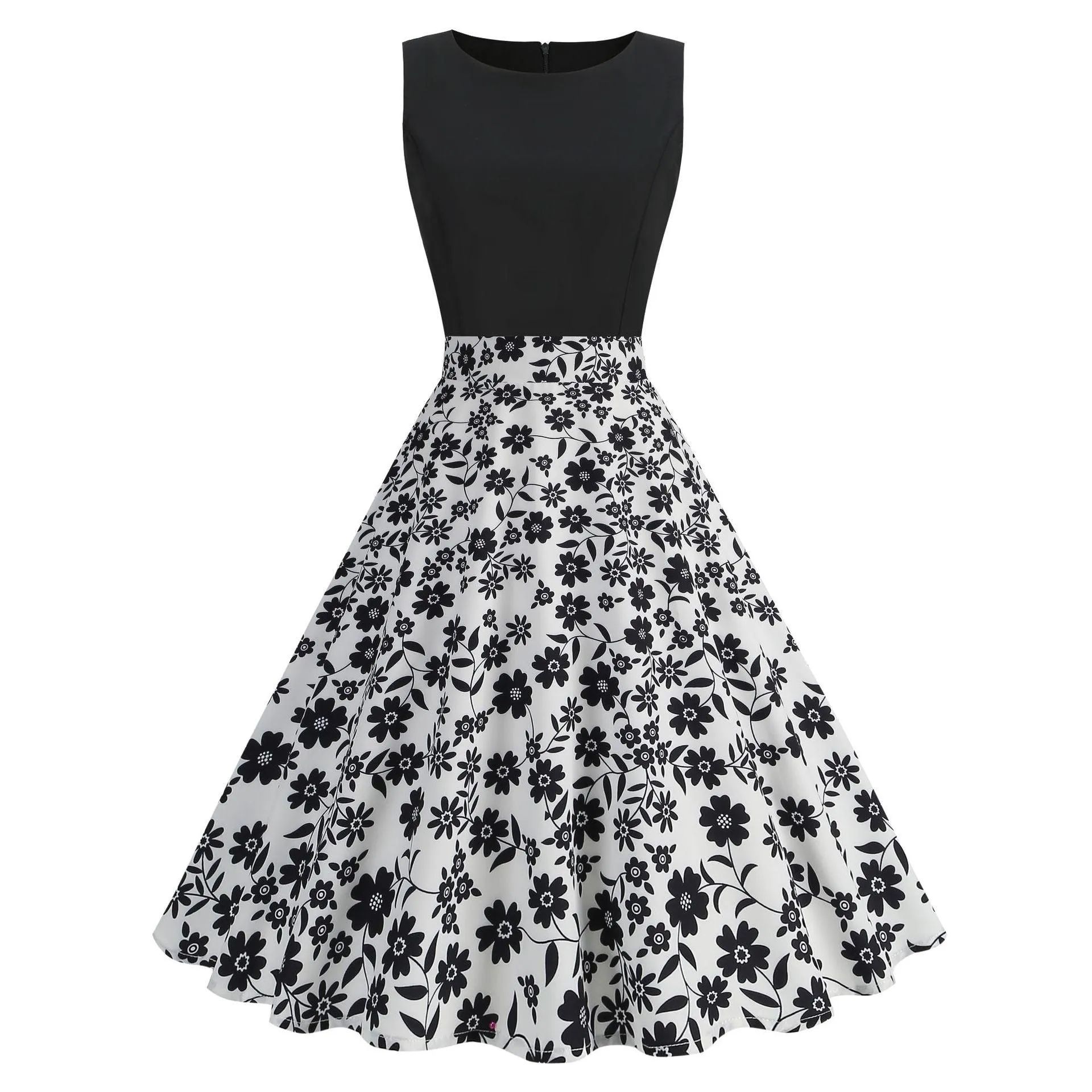 Hepburn Style Round Neck Women's Polka Dot Heart Printing Dress