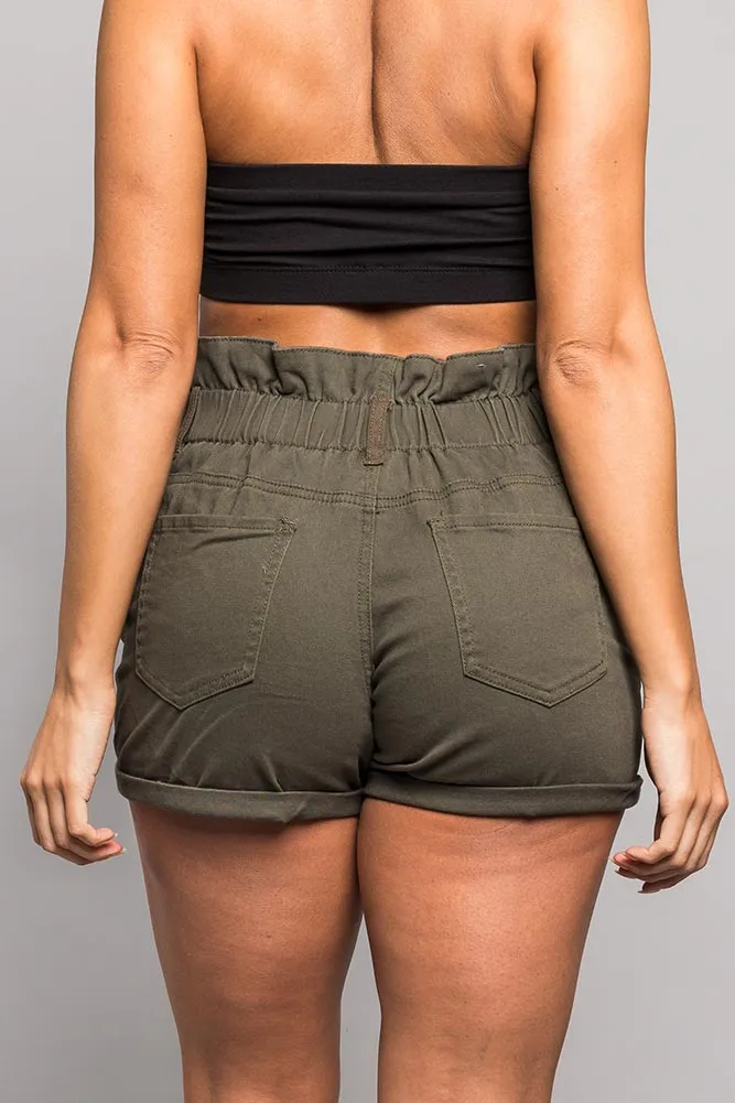 High Wasted Twill Shorts