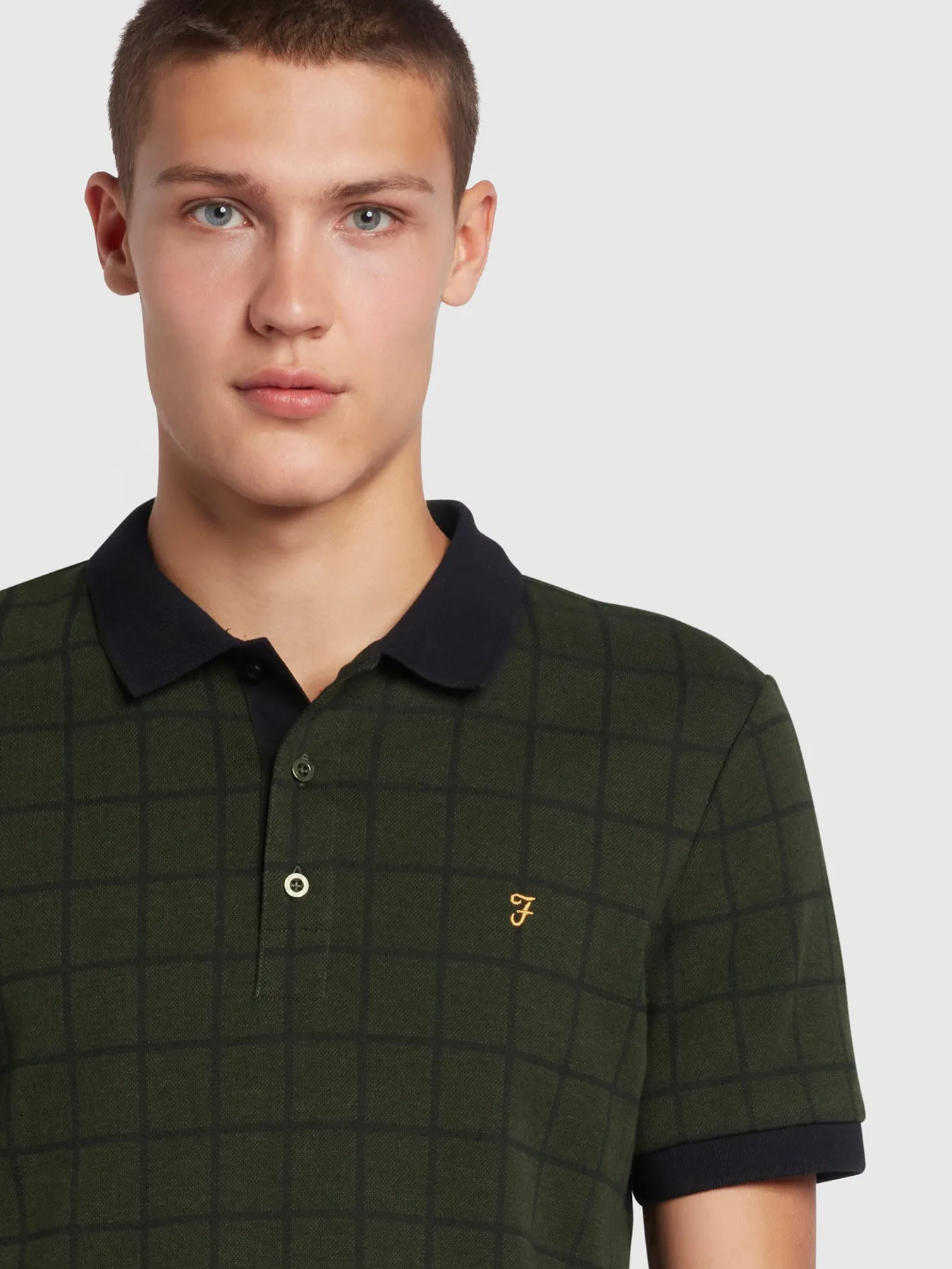 Hunningale Slim Fit Check Organic Cotton Polo Shirt In Evergreen