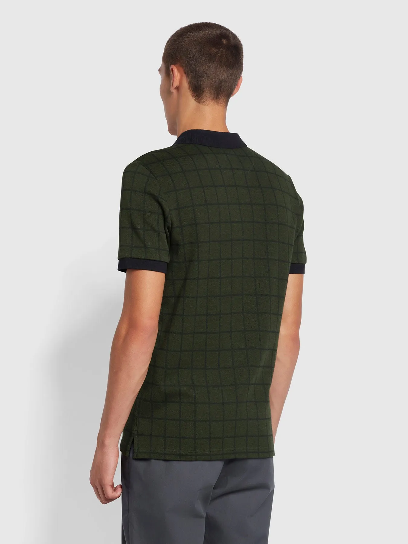 Hunningale Slim Fit Check Organic Cotton Polo Shirt In Evergreen