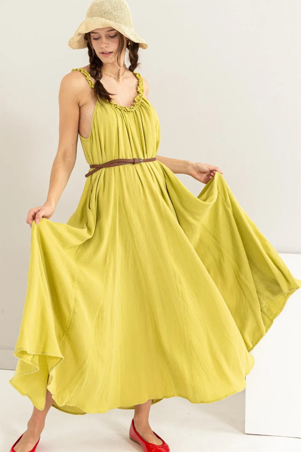 HYFVE Frill Sleeveless A-Line Maxi Dress