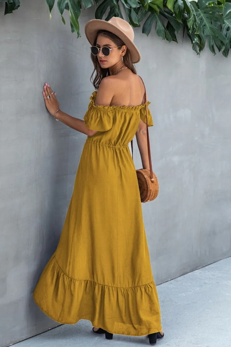 Irregular One-line Neckline Ruffle Dress