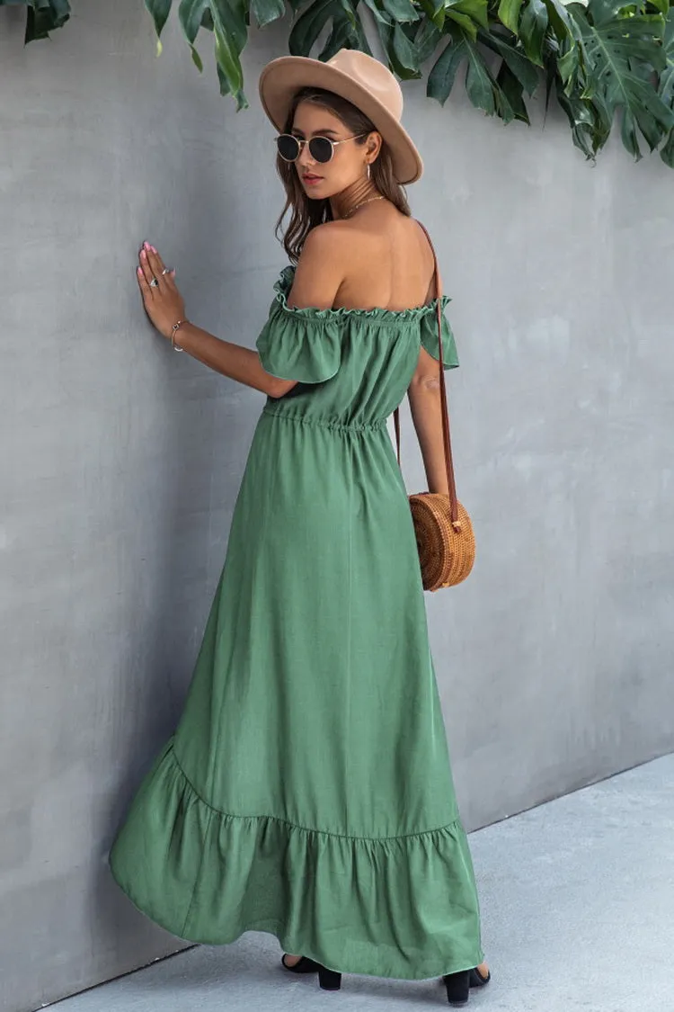 Irregular One-line Neckline Ruffle Dress