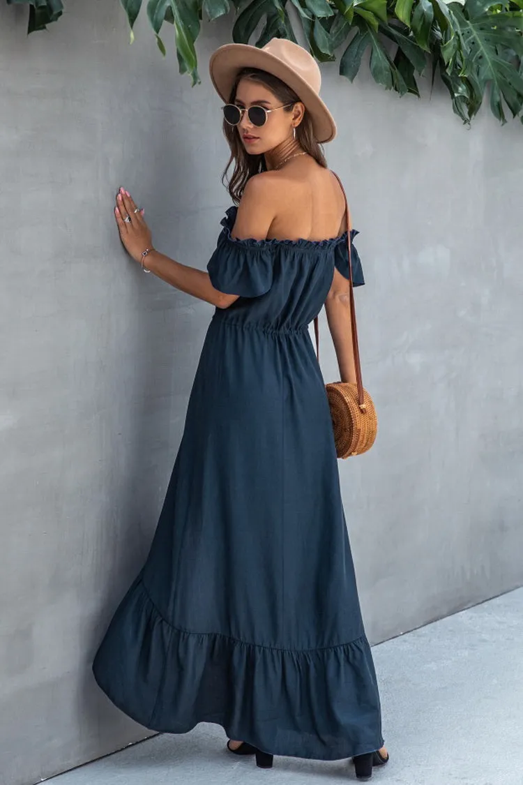 Irregular One-line Neckline Ruffle Dress