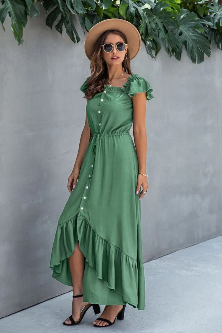 Irregular One-line Neckline Ruffle Dress