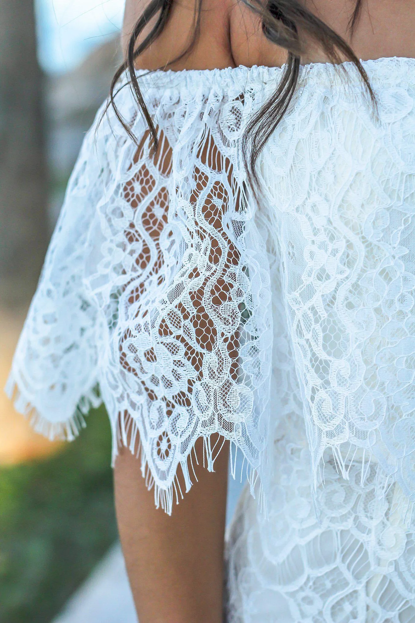 Ivory Off Shoulder Lace Maxi Dress