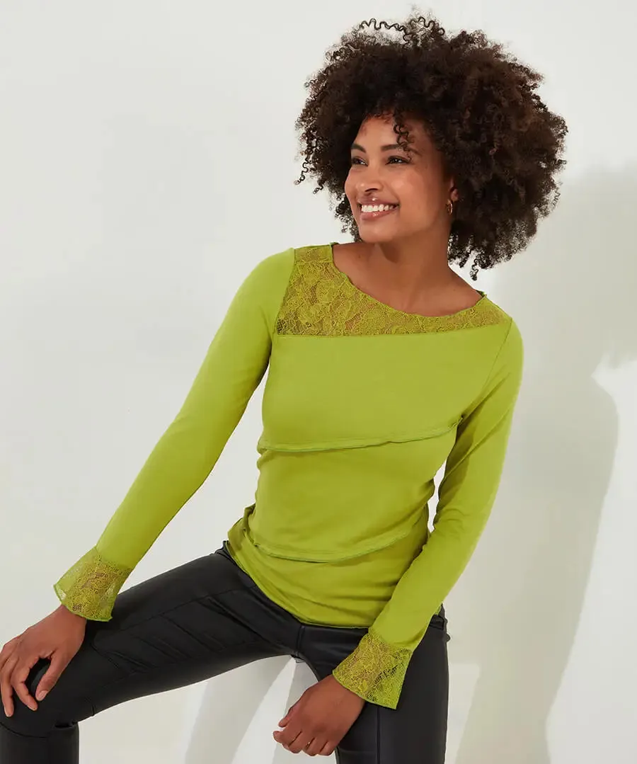 Joe Browns 12 Green Josie Lace Trim Top