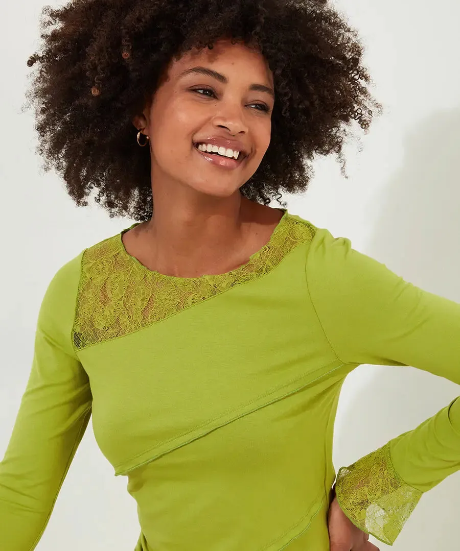 Joe Browns 12 Green Josie Lace Trim Top