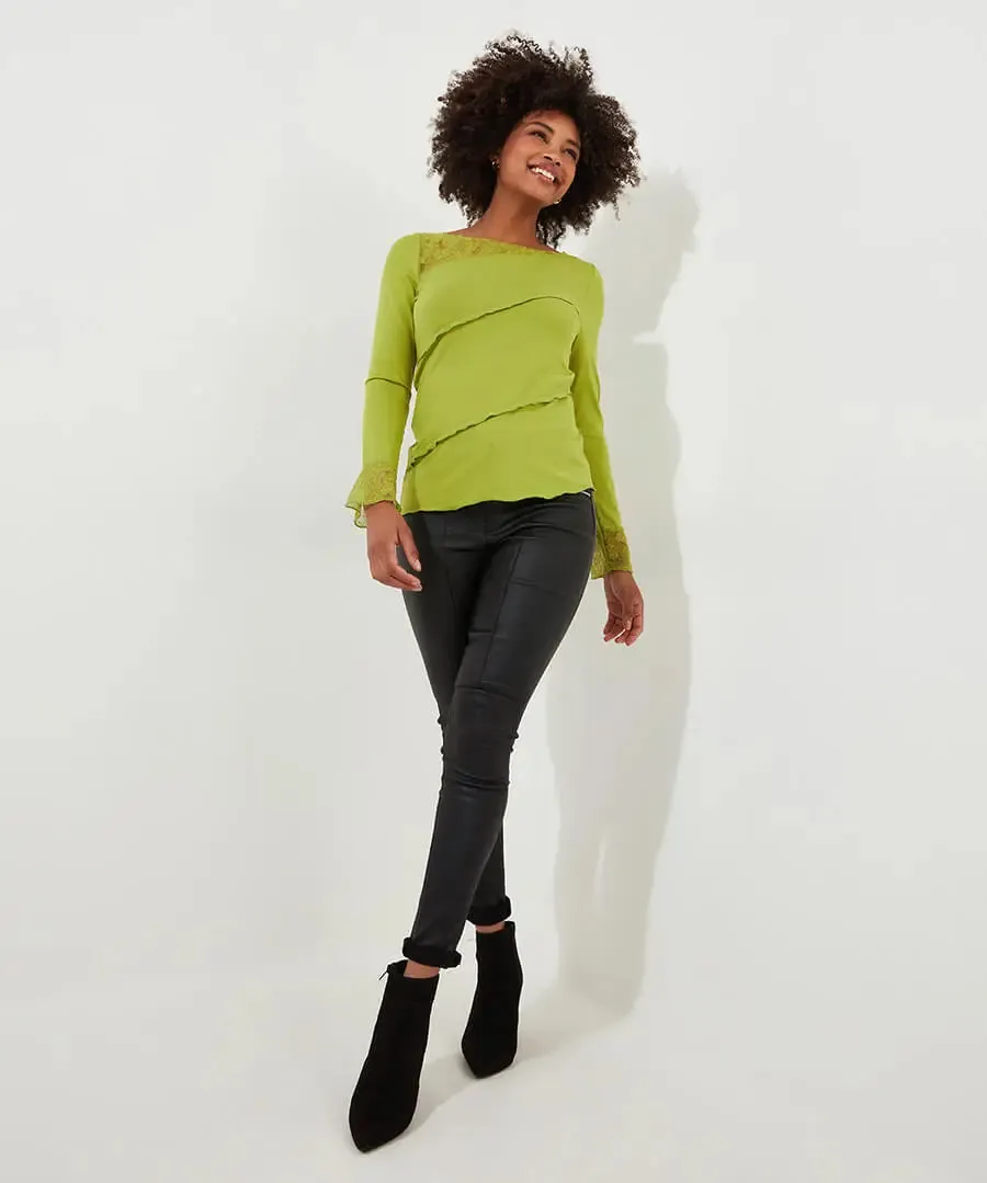 Joe Browns 16 Green Josie Lace Trim Top