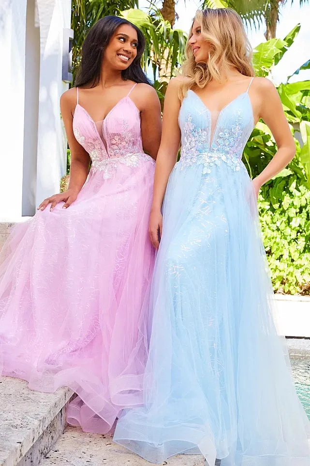 JVN by Jovani 07637 Light Blue Tulle A-Line Dress