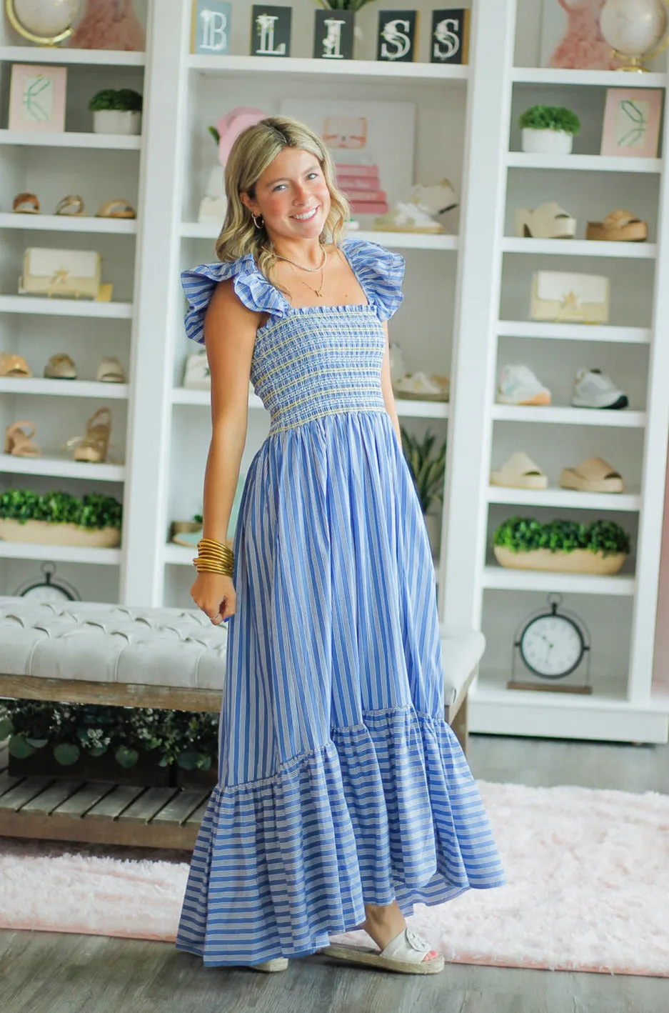 Karlie Stripe Smock Maxi Dress