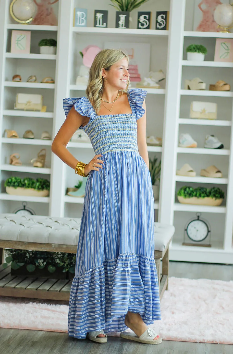 Karlie Stripe Smock Maxi Dress