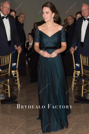 Kate Middleton Black Overlaid Peacock A-line Long Dress