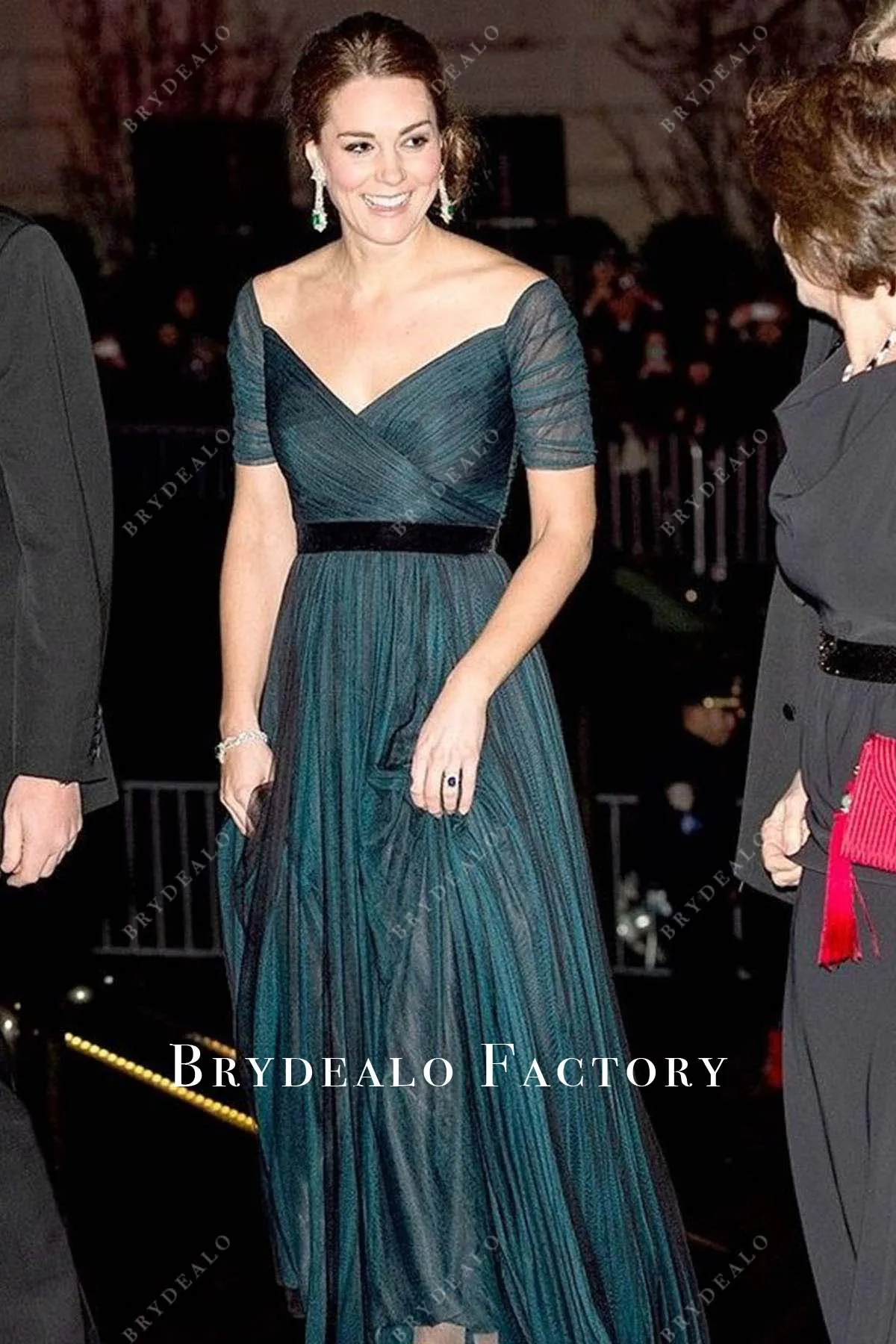 Kate Middleton Black Overlaid Peacock A-line Long Dress