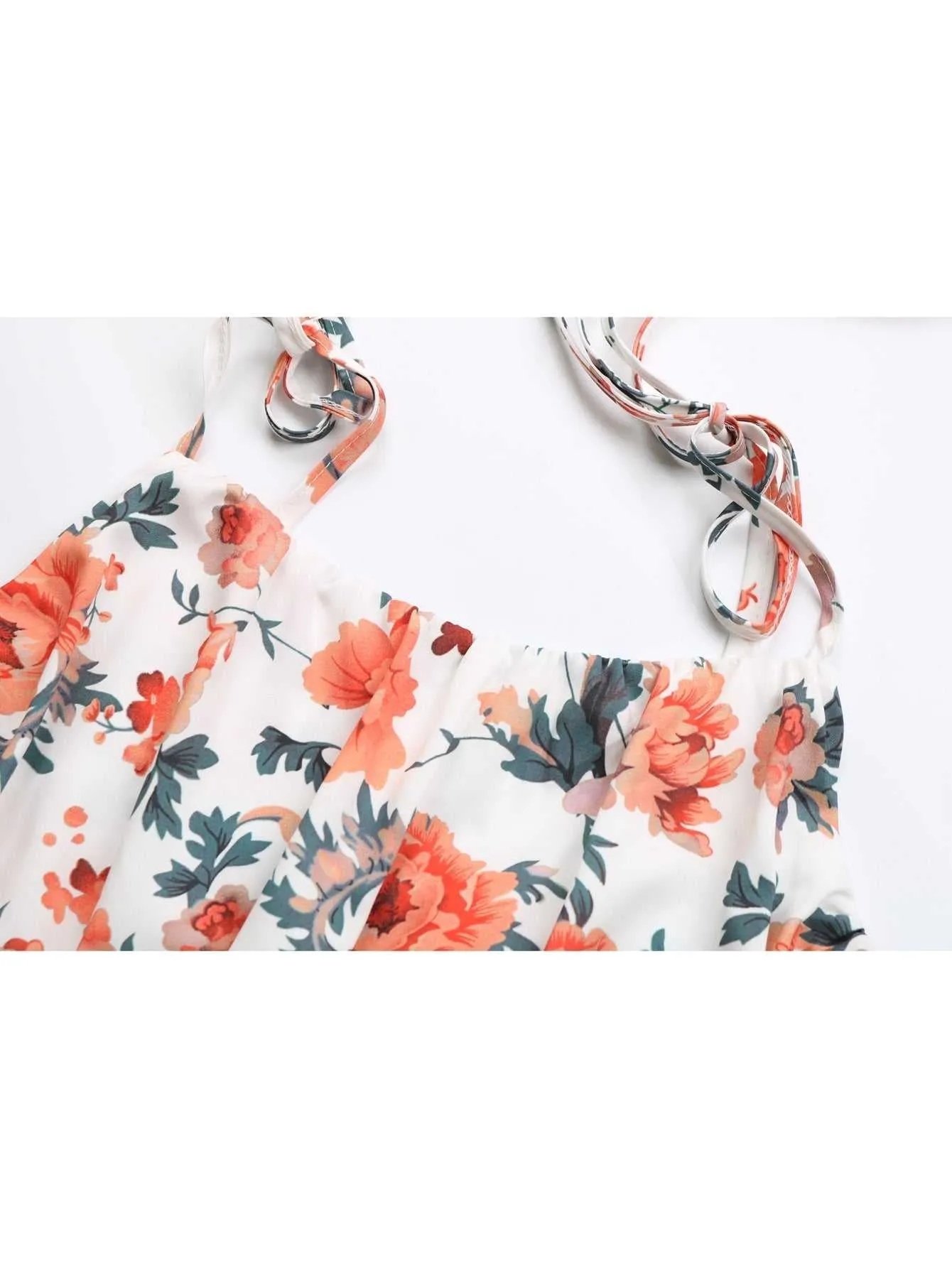 KittenAlarm - Ditsy Floral Knot Shoulder Ruffle Hem Dress