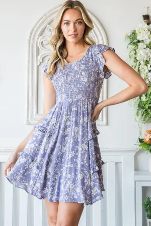 Lavender & Floral Ruffle Trim Mini Summer Dress