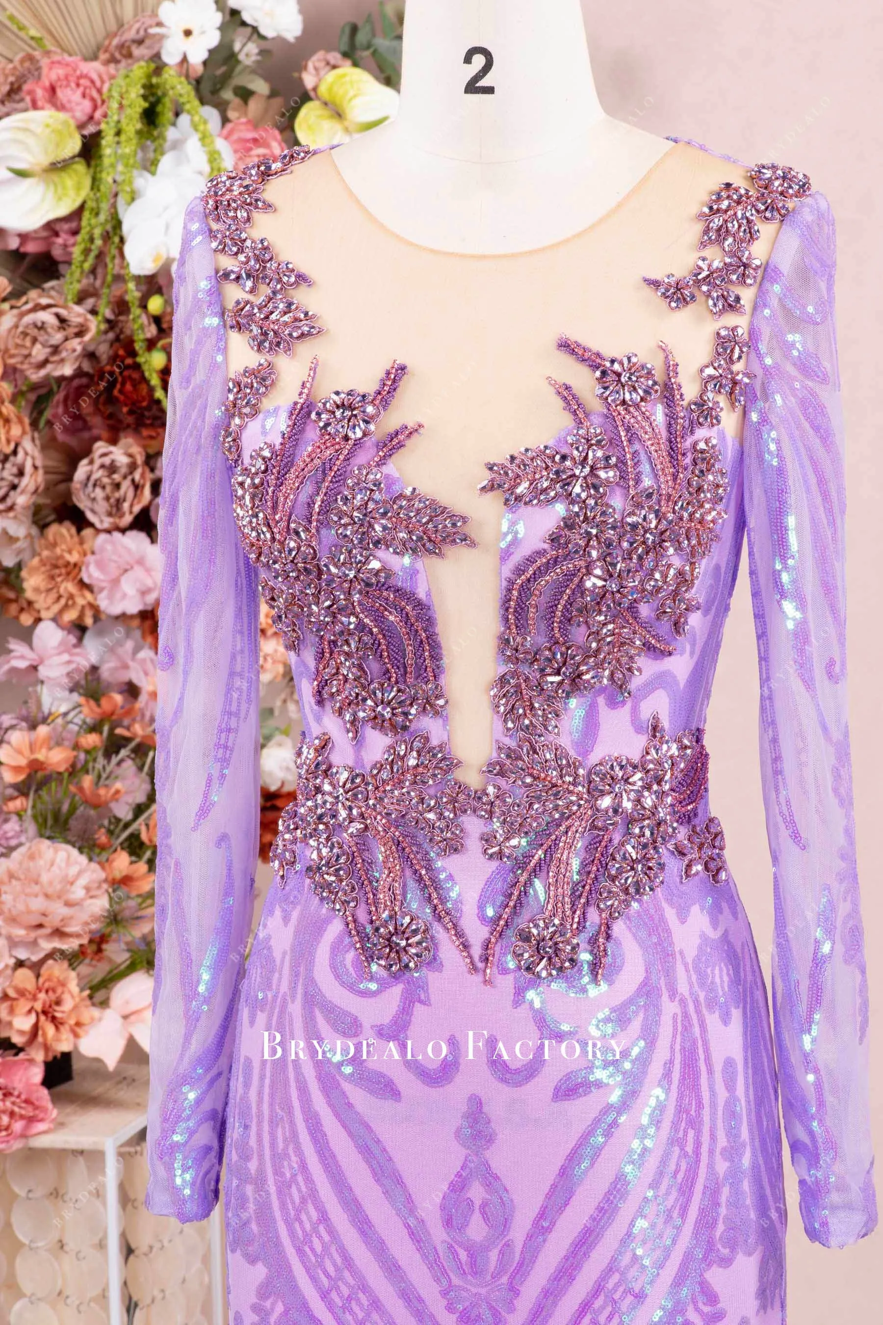 Lilac Luxury Rhinestone Sequin Feather Prom Dress