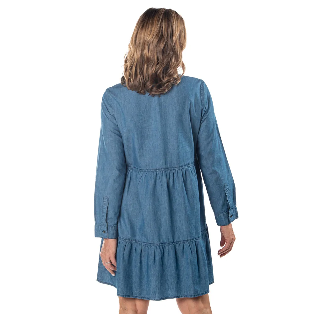 Long Sleeve Denim Tiered Dress