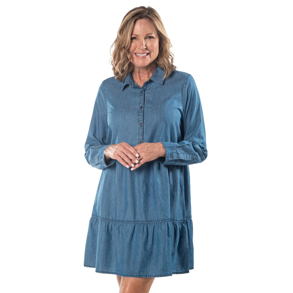 Long Sleeve Denim Tiered Dress