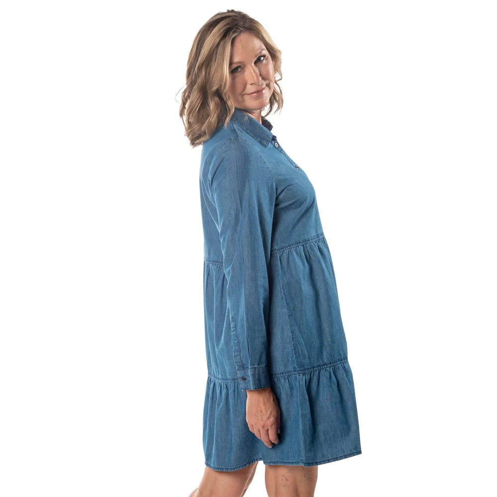 Long Sleeve Denim Tiered Dress