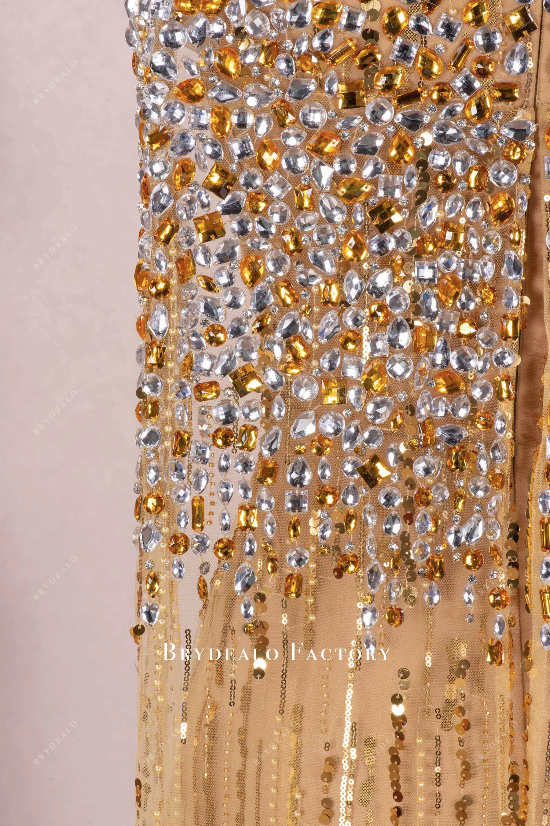 Luxurious Various Rhinestones Gold Cape Dress