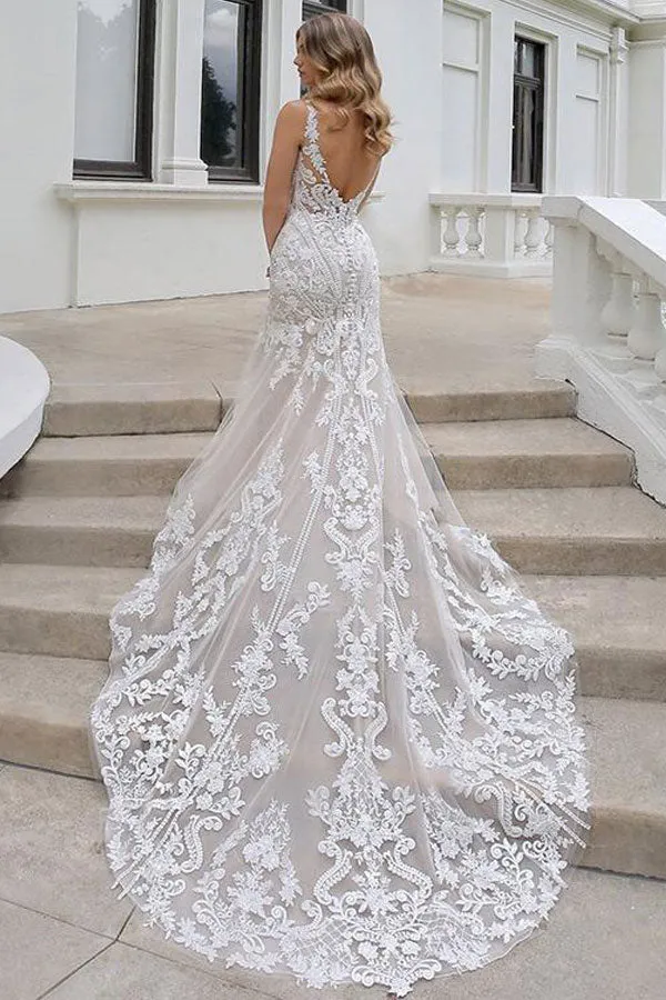 Luxury Mermaid Lace Wedding Dress Court Train Birdal Gown