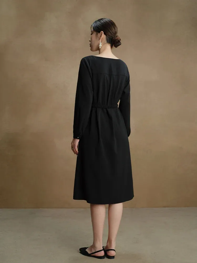 LVSANW DUSHU [High-end Black Label Series] Temperament Commute Style High Waist Dress for Women Autumn Newly Square Neck A-Line Dress