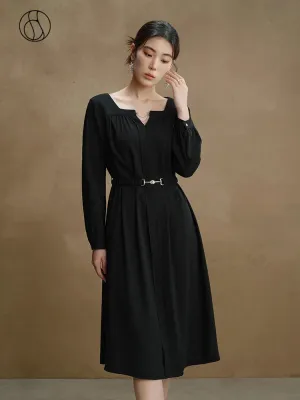 LVSANW DUSHU [High-end Black Label Series] Temperament Commute Style High Waist Dress for Women Autumn Newly Square Neck A-Line Dress