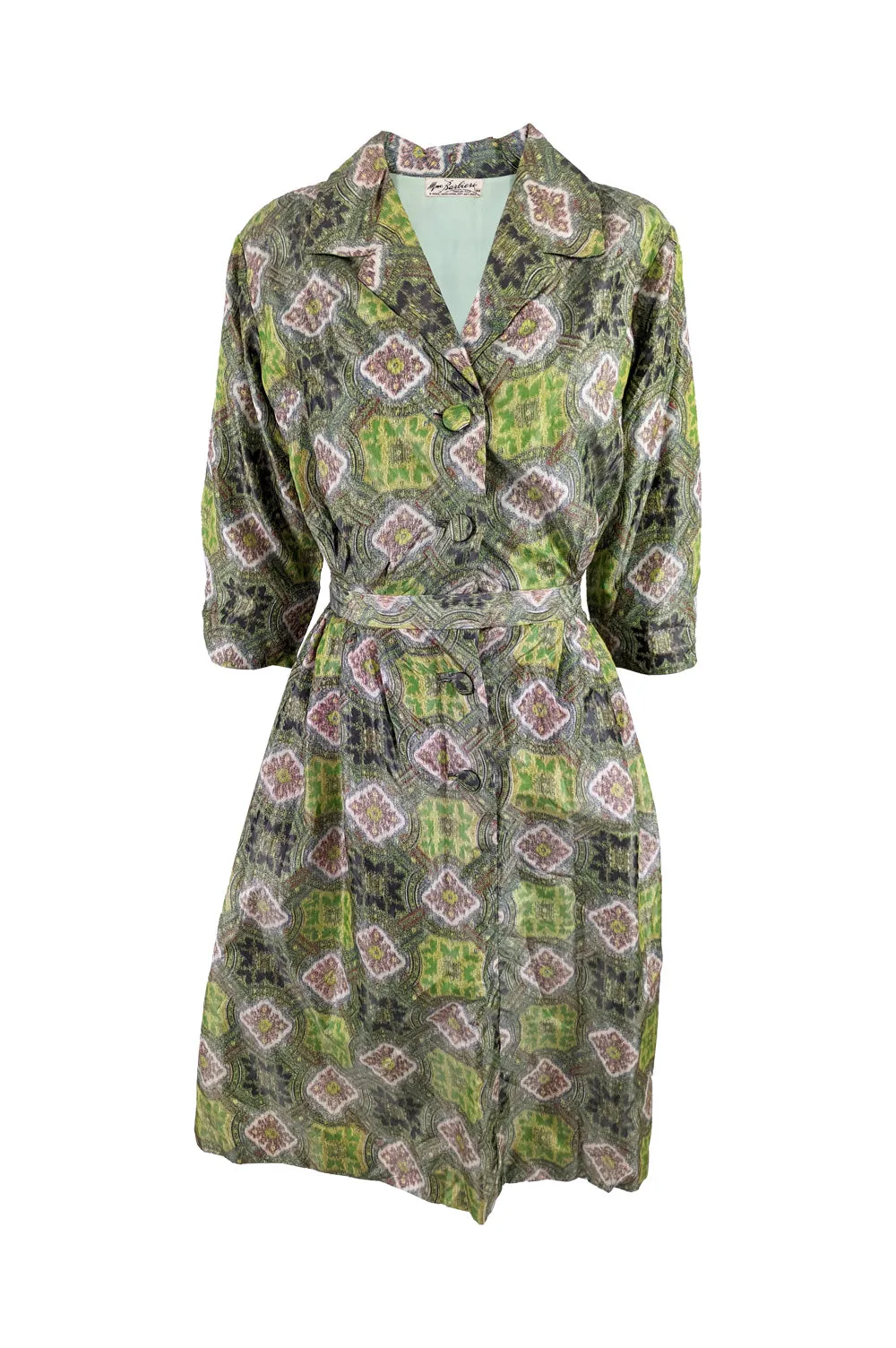 Madame Barbieri Green Vintage 1950s Shirt Dress