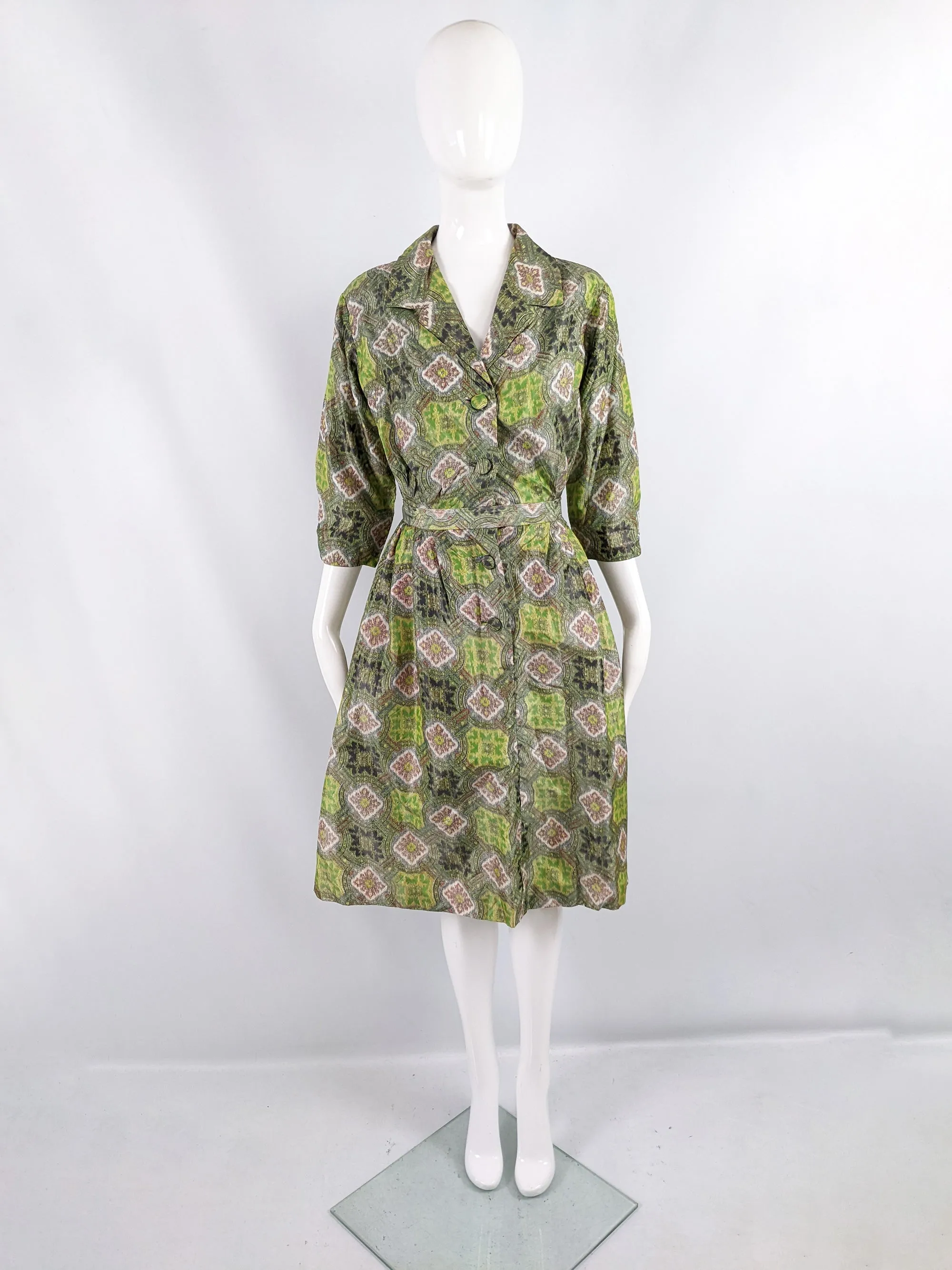 Madame Barbieri Green Vintage 1950s Shirt Dress