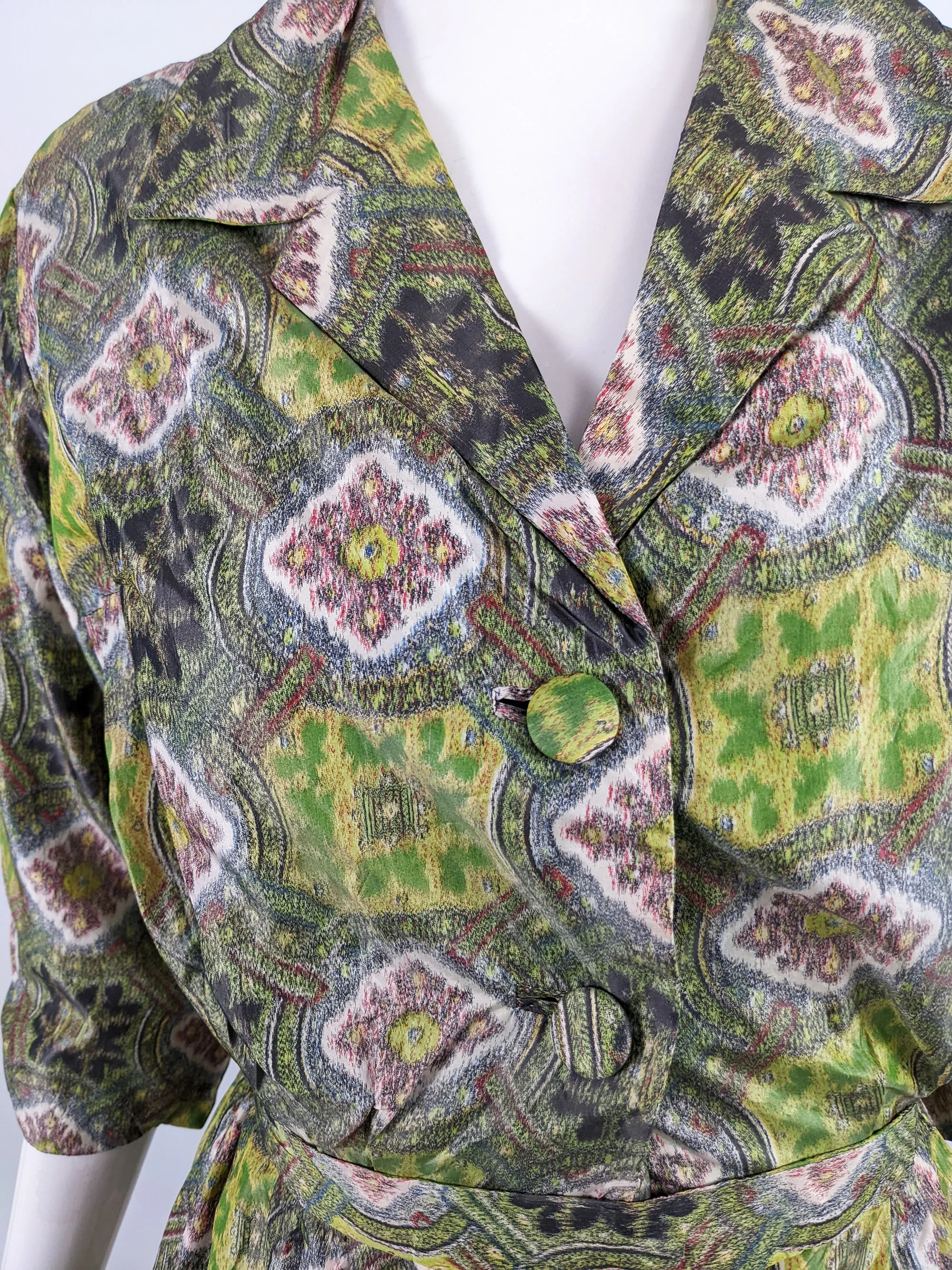 Madame Barbieri Green Vintage 1950s Shirt Dress