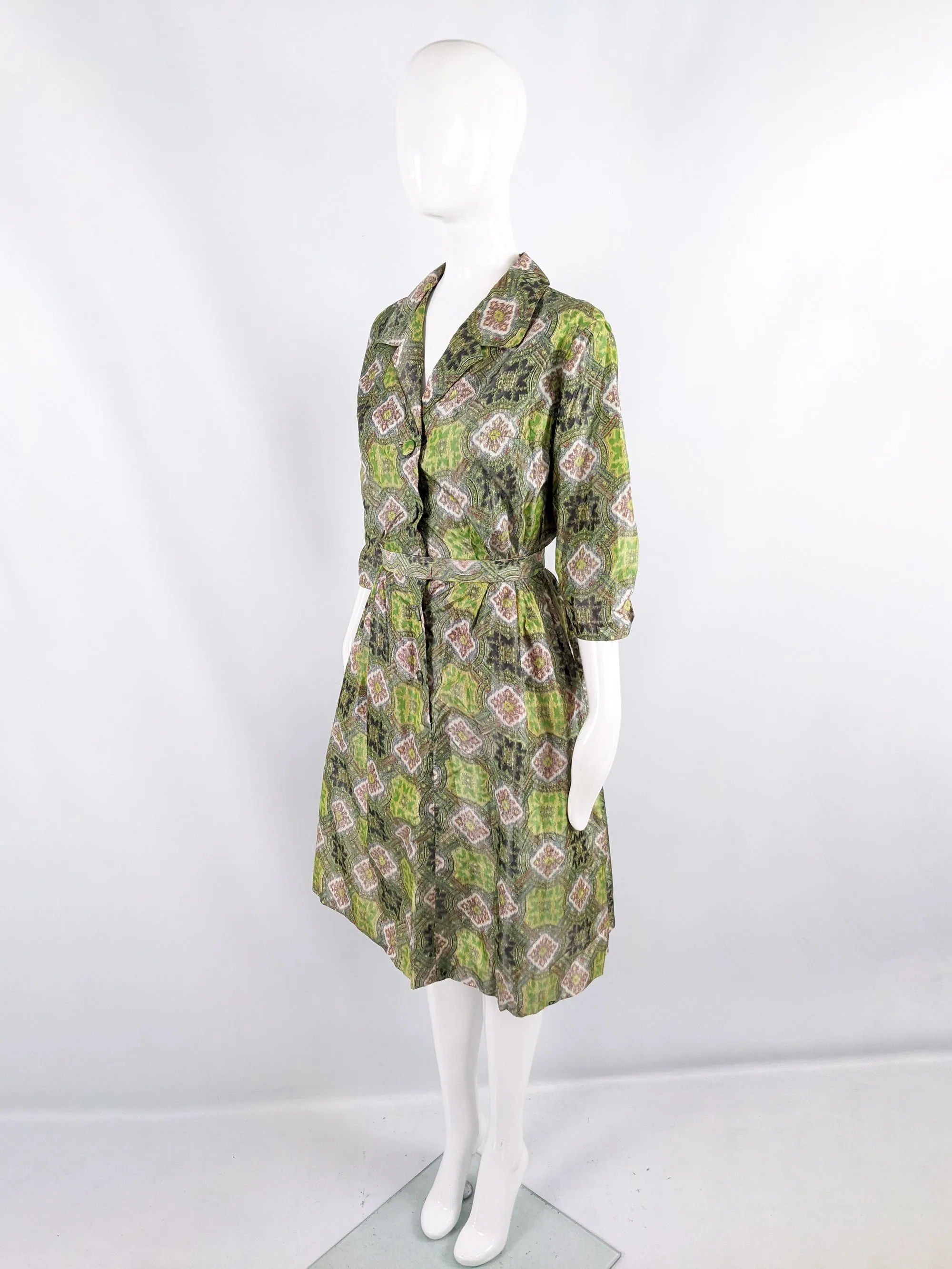 Madame Barbieri Green Vintage 1950s Shirt Dress