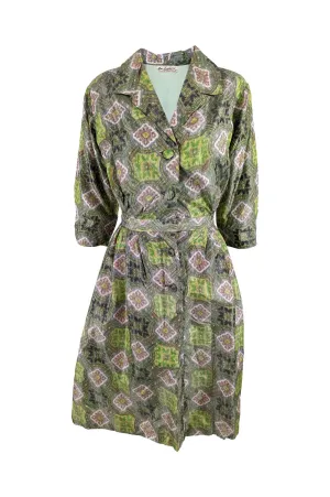 Madame Barbieri Green Vintage 1950s Shirt Dress