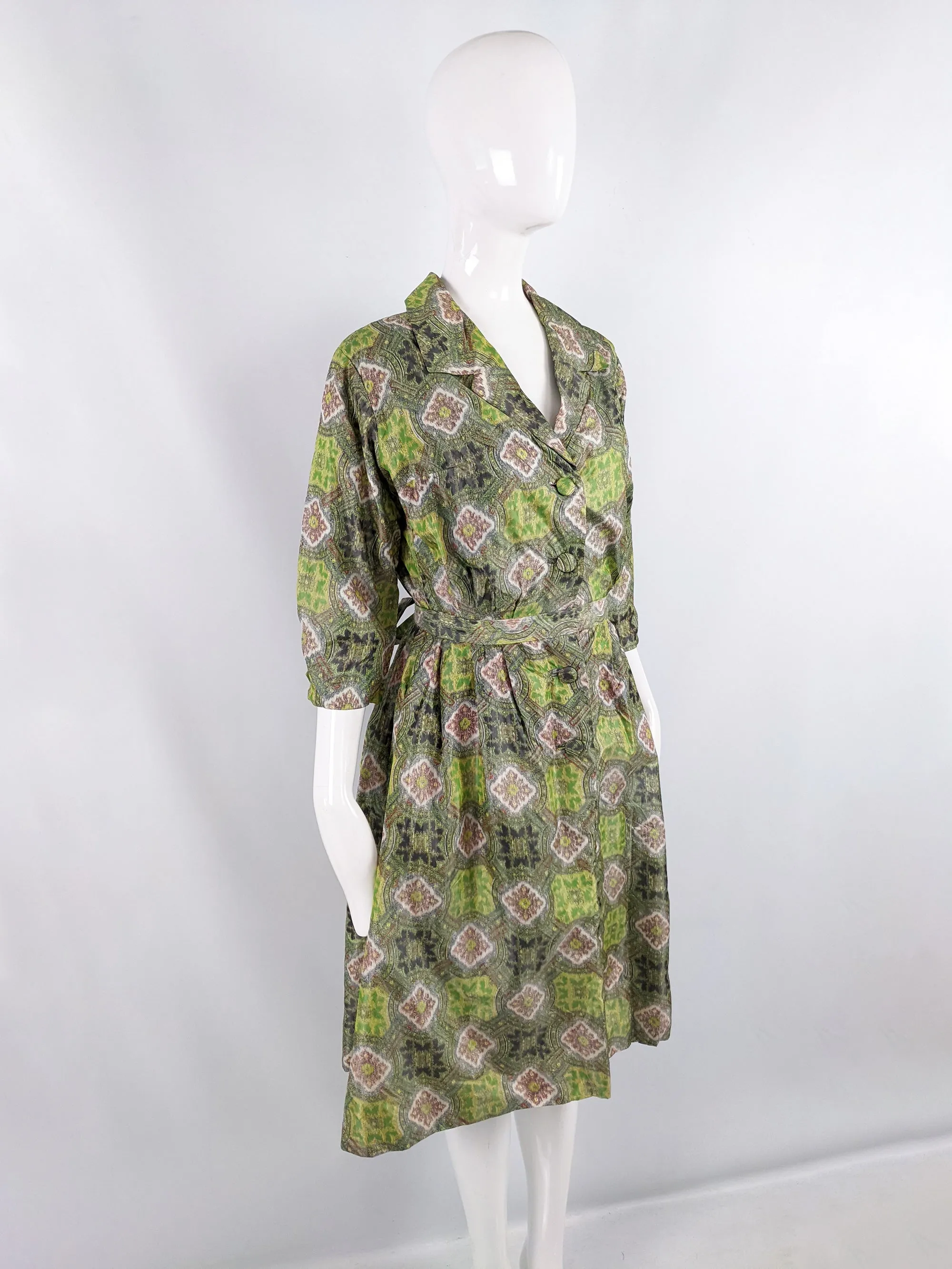 Madame Barbieri Green Vintage 1950s Shirt Dress