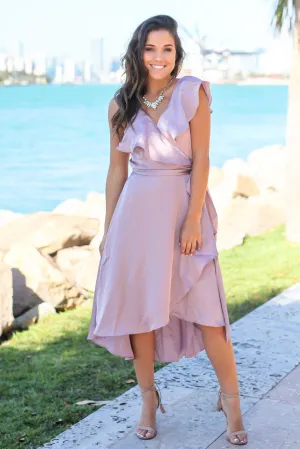 Mauve Wrap Dress with Ruffles