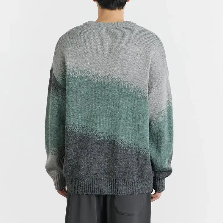 Men's Gradual Color Contrast Round Neck Sweater