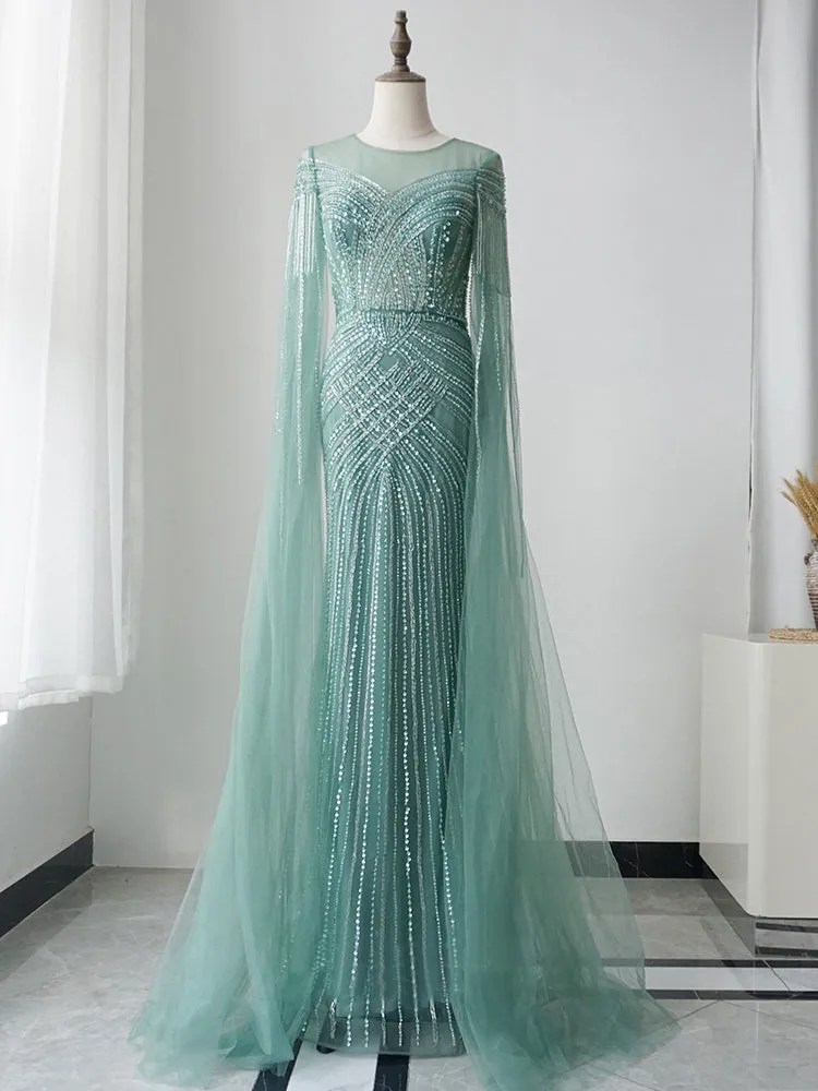 Mermaid Beaded Long Prom Dresses Luxury Silver Evening Gown Formal Dresses FUE003